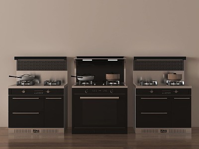 Modern integrated stove hearth kitchenware 3d model