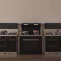 Modern Black Kitchen Appliances With Stove Oven And Cabinets In Interior