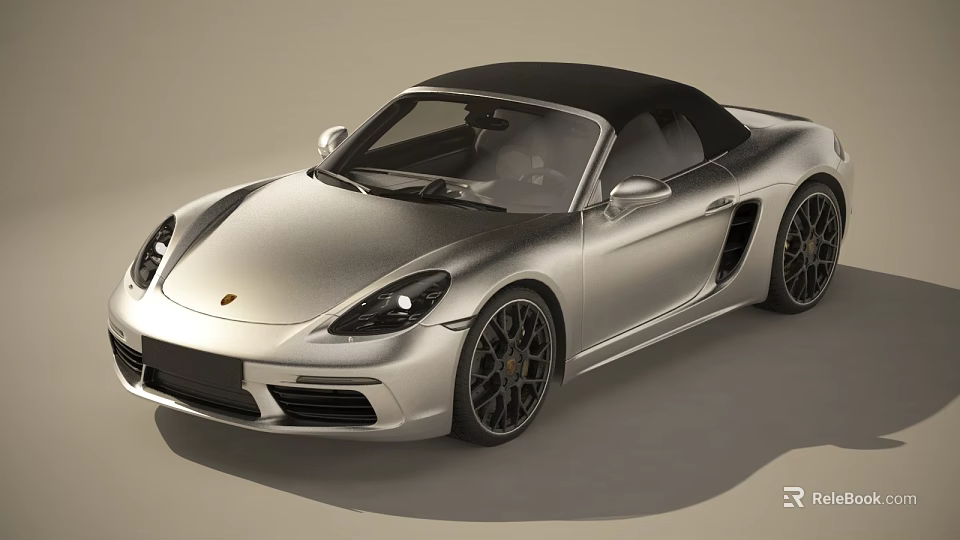 Silver Convertible Sports Car With Black Soft Top And Sporty Alloy Wheels Design 3d model 