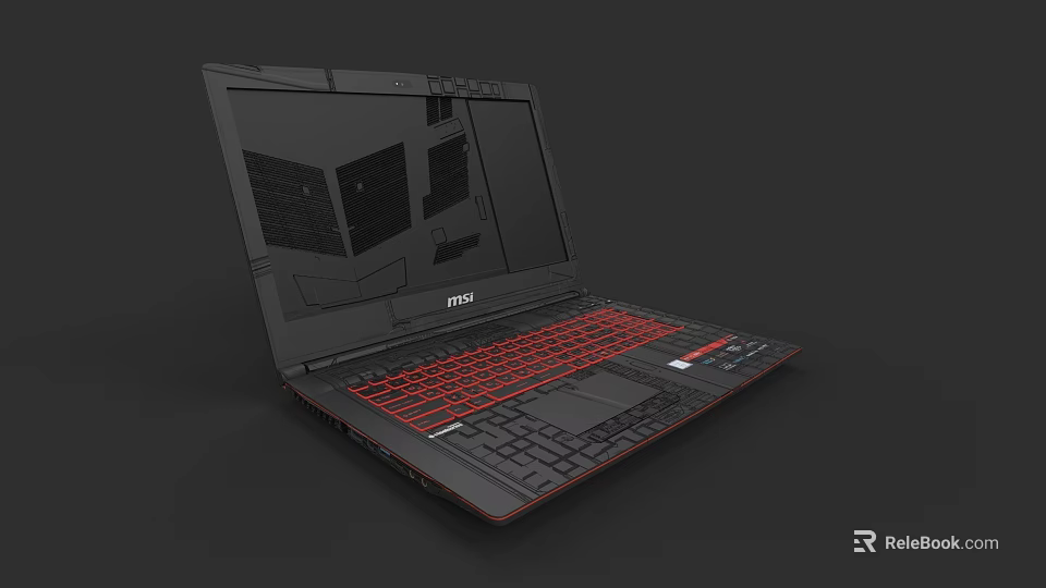MSI Gaming Laptop With Red Backlit Keyboard And Sleek Modern Design 3d model 