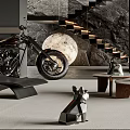 Modern Living Room Interior With Motorcycle Staircase And Art Decor