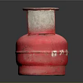 Red Propane Gas Cylinder With Metal Handle And Valve On Dark Background
