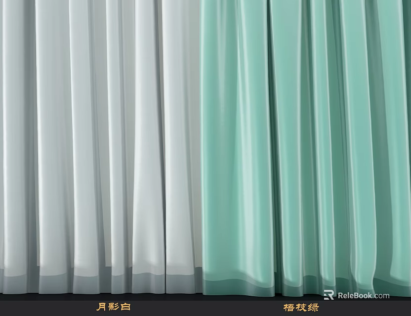 Pale White And Light Green Soft Flowy Curtains For Modern Home Interior 3d model 
