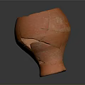 Orange Ceramic Sculpture with Cracked Surface and White Line Carvings