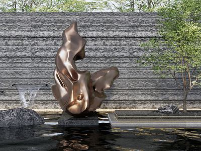 Modern city sculpture sketch flowing water landscape wall waterscape sculpture landscape tree model