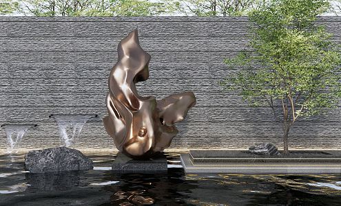 Modern city sculpture sketch flowing water landscape wall waterscape sculpture landscape tree 3d model