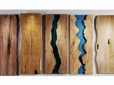 Stone and wood decorative panels with resin river patterns for wall art 3d model
