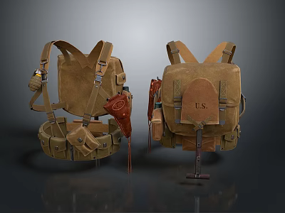 Vintage Brown Leather Backpack With Straps And Utility Pockets 3d model