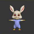 Cute Rabbit Plush Toy Daily Life Essential With White Body Pink Ears Purple Outfit