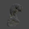 Stone Tiger Sculpture Standing On Rock Base With Detailed Texture
