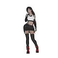 Long Black Haired Woman Wearing White Crop Top Mini Skirt Black Stockings And White Boots