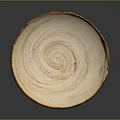 Hand Carved Ceramic Plate With Spiral Pattern Brown Rim And Creamy White Surface Artisanal Craftsmanship