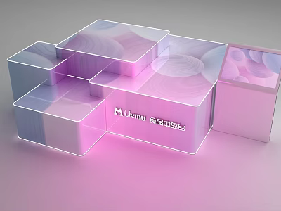Modern Transparent Display Shelves With Pink Purple Gradient Cube Structure And Brand Logo 3d model