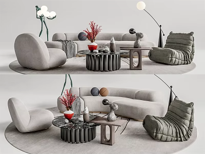 Elegant Modern Sofa And Coffee Table Set With Light Gray Upholstery And Decorative Pillows 3d model