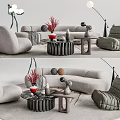 Elegant Modern Sofa And Coffee Table Set With Light Gray Upholstery And Decorative Pillows