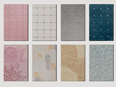 Colorful Square Rugs Featuring Various Patterns Like Checks Florals And Abstract Designs 3d model