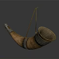 Handcrafted Horn Container With Metal Band And Red String For Daily Use