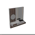 Modern Bathroom Vanity With Marble Countertop Round Mirror And Wooden Accents