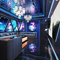 Modern KTV Lounge Interior with Starry Theme Comfortable Sofa Big Screen and Chandelier