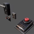 Vintage Industrial Switch Panels With Red And Blue Buttons And Rustic Metal Design