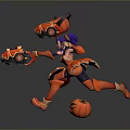 Halloween Themed 3D Game Character In Red Outfit With Purple Hair Pumpkin Weapons And Lanterns