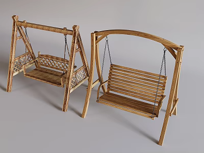 Outdoor Wooden Swing Chairs with Woven and Slat Seats for Garden Patio Use 3d model