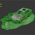 Abandoned Damaged Car With Pink Orange Paint Surrounded By Trash And Debris