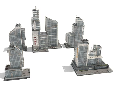 Modern Office Buildings Architectural Design With High Rise Structures And Glass Facades 3d model