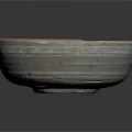 Chipped Ceramic Bowl With Blue Interior And Decorative Patterns On Edge 3d model