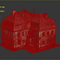 Historic Two Story Building with Red Roof Brick Exterior Windows and Front Porch Greenery