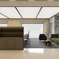 Modern Public Office Space With Open Layout Green Sofa Wooden Walls And Glass Doors