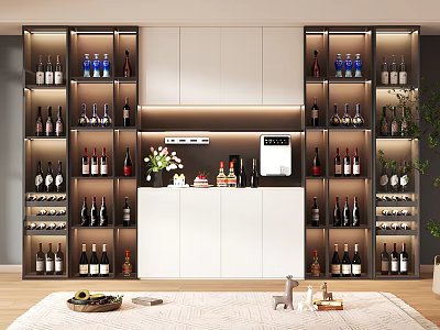 Modern Elegant Wine Cabinet With Glass Doors LED Lighting And Multiple Bottle Storage 3d model
