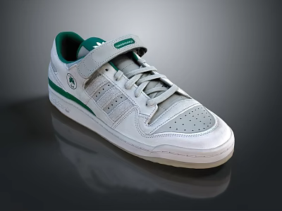 White And Green Athletic Shoes With Three Stripes Velcro Strap And Perforated Upper 3d model