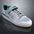 White And Green Athletic Shoes With Three Stripes Velcro Strap And Perforated Upper