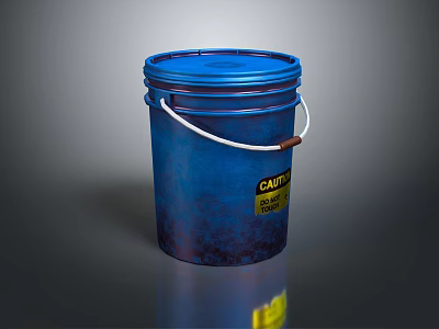 Industrial Blue Plastic Bucket With Secure Blue Lid White Handle And Yellow Caution Label 3d model