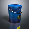 Industrial Blue Plastic Bucket With Secure Blue Lid White Handle And Yellow Caution Label