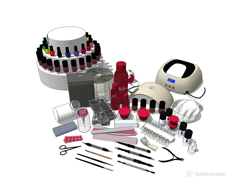 Complete Manicure Kit With Colorful Nail Polishes UV Lamp And Tools 3d model 