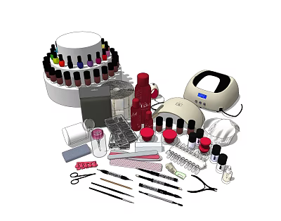 Complete Manicure Kit With Colorful Nail Polishes UV Lamp And Tools 3d model