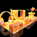 Interactive Orange Themed Photo Spot With Geometric Shapes And Decorative Elements 3d model