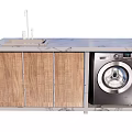 Modern Bathroom Cabinet With Marble Countertop Wooden Doors And Washing Machine