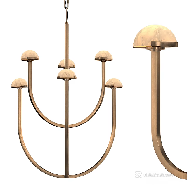 Modern Brass Chandelier With Curved Arms And Frosted Glass Lampshades 3d model 