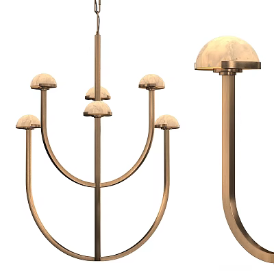 Modern Brass Chandelier With Curved Arms And Frosted Glass Lampshades 3d model