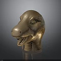 Bronze Snake Head Sculpture With Textured Skin Yellow Eyes And Open Mouth