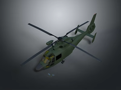 Detailed Scale Military Helicopter Model With Green Exterior And Main Rotors 3d model