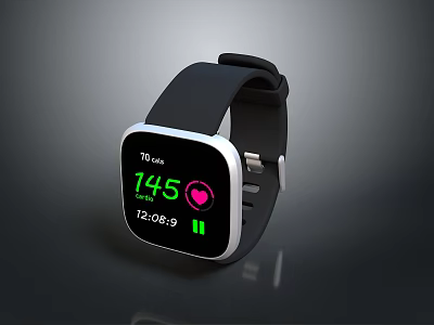 Smart Fitness Watch With Heart Rate Monitor Time Date Battery And Black Strap 3d model