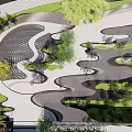 Modern Landscape Design With Curved Pathways Green Spaces And Water Features 3d model