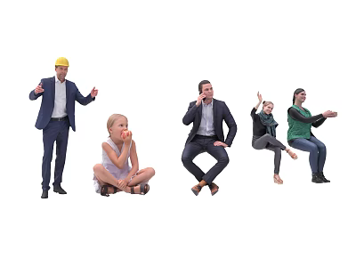 Group of People Gesturing Talking on Phone Raising Hand and Sitting Isolated on White Background 3d model