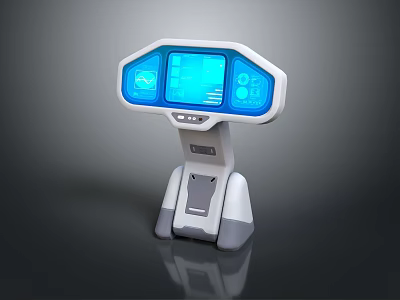Modern Interactive Terminal With Blue Digital Display And Stand Design 3d model