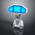 Modern Interactive Terminal With Blue Digital Display And Stand Design