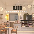 Dessert Shop Interior With Good Ingredients Cream Cake And Display Cabinet